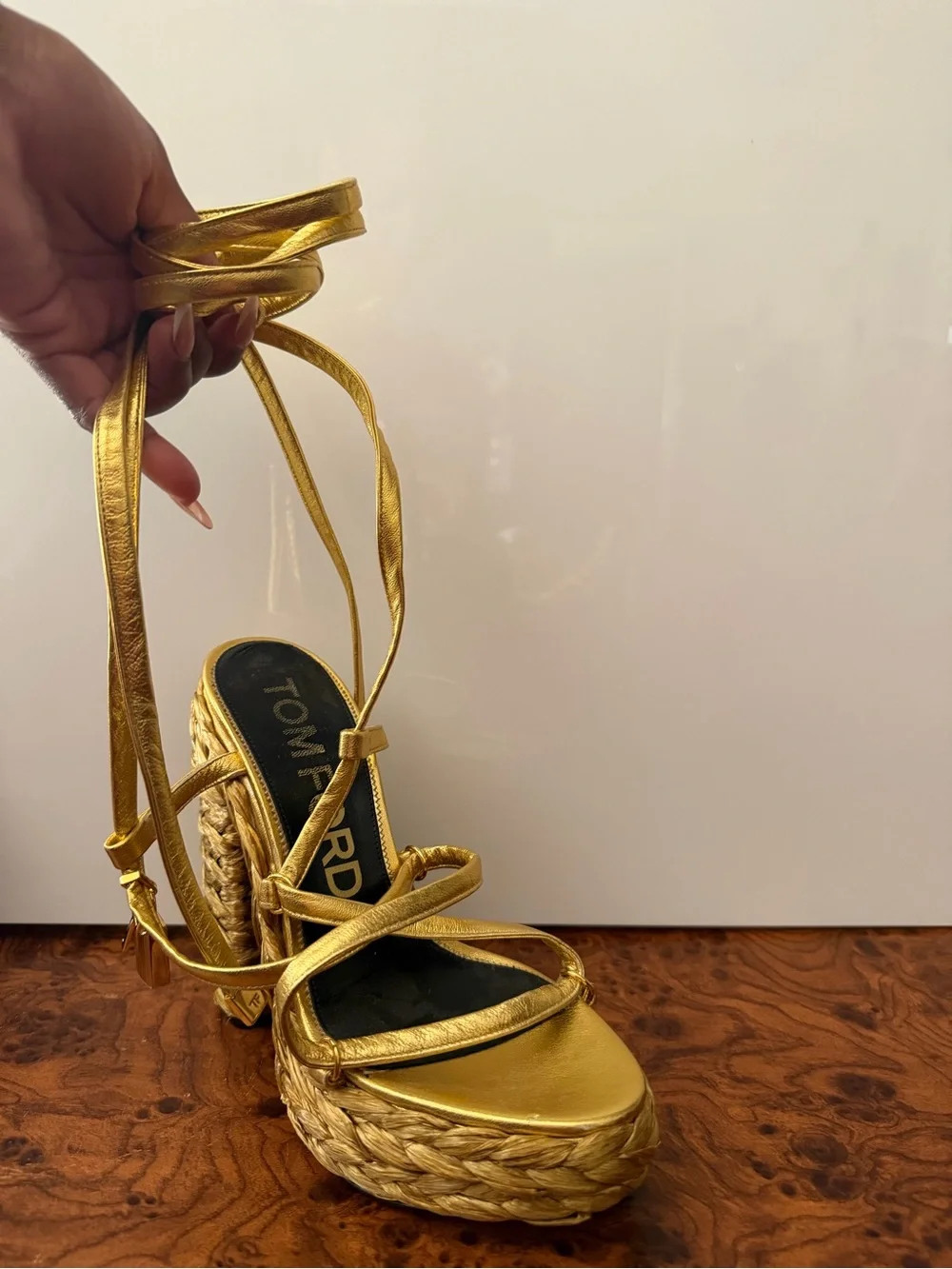 Tom Ford Metallic Gold Braided Platform Sandals